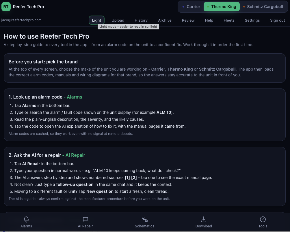 ReeferTechPro interface